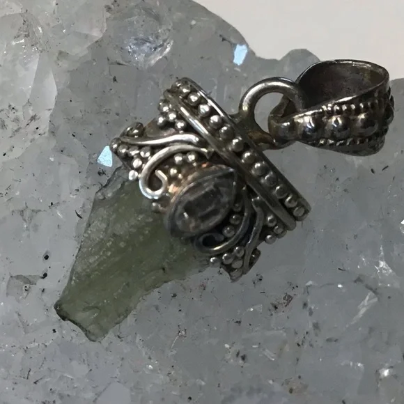 Sterling Moldavite & Herkimer Pendant - Picture 4 of 5